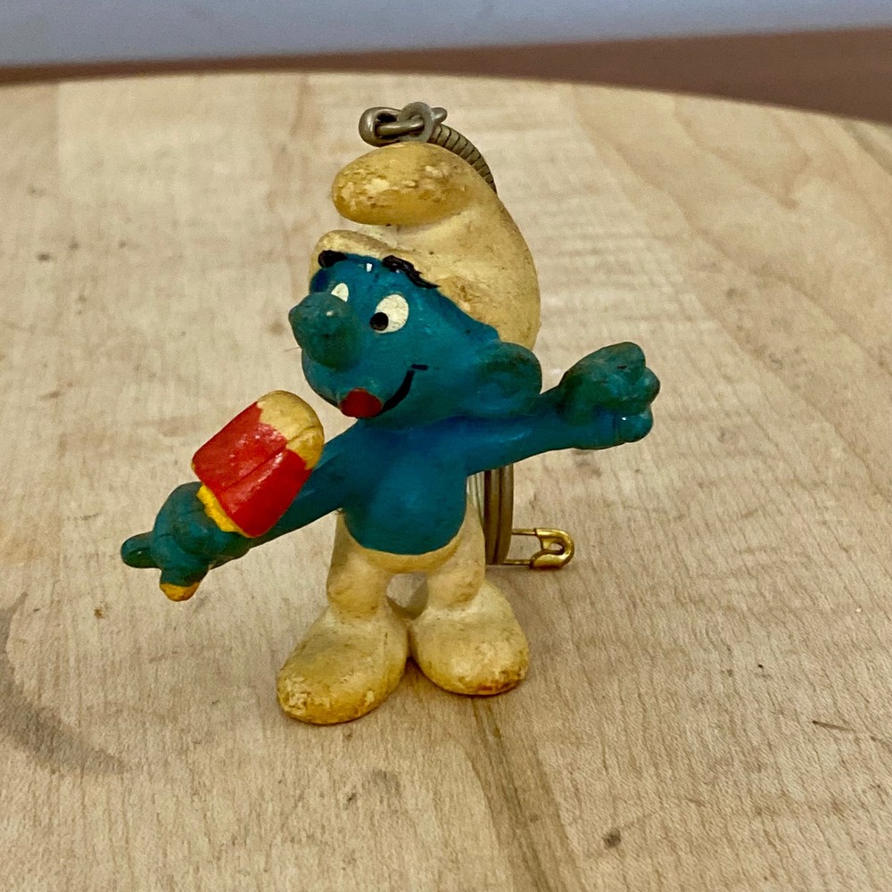 Vintage‎ 1978 Peyo Smurf Eating Popsicle Keychain PVC Key Ring Figure Hong Kong